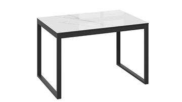 Обеденный раздвижной стол Маркус Тип 1 (Черный муар, Стекло белый мрамор) в Салехарде - предосмотр 2