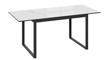 Обеденный раздвижной стол Маркус Тип 1 (Черный муар, Стекло белый мрамор) в Салехарде - предосмотр 3