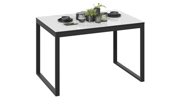 Обеденный раздвижной стол Маркус Тип 1 (Черный муар, Стекло белый мрамор) в Лабытнанги