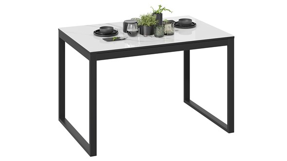 Обеденный раздвижной стол Маркус Тип 1 (Черный муар, Стекло белый мрамор) в Салехарде - изображение