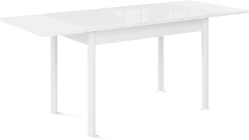 Кухонный стол раздвижной Милан-1 EVO, ноги металлические белые, стекло белое/серый в Салехарде - предосмотр 1