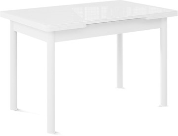 Кухонный стол раздвижной Милан-1 EVO, ноги металлические белые, стекло белое/серый в Салехарде