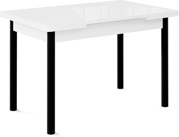 Кухонный раскладной стол Милан-1 EVO, ноги металлические черные, стекло белое/серый в Лабытнанги