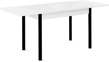 Кухонный раскладной стол Милан-1 EVO, ноги металлические черные, стекло белое/серый в Салехарде - предосмотр 1