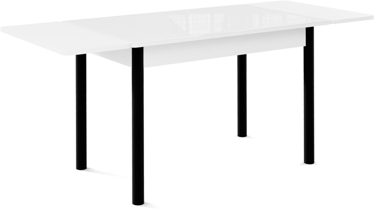 Кухонный раскладной стол Милан-1 EVO, ноги металлические черные, стекло белое/серый в Салехарде - изображение 1