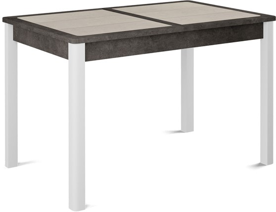 Кухонный раздвижной стол Ницца-1 ПЛ (ноги белые, плитка бежевая/серый камень) в Салехарде - изображение