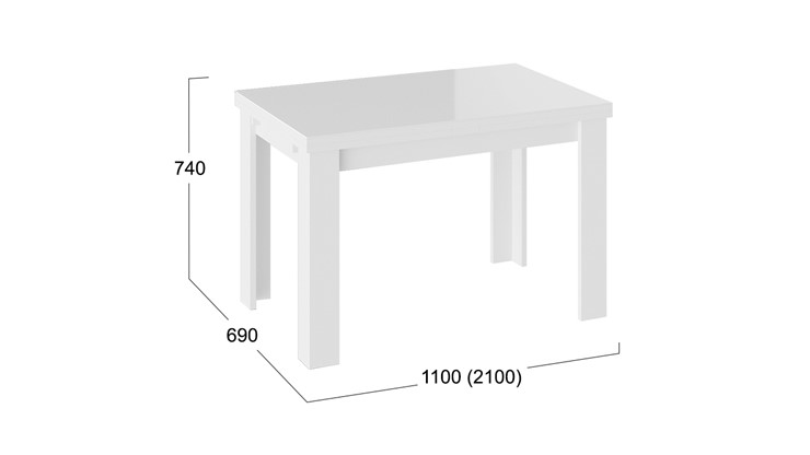 Раздвижной стол Норман тип 1, цвет Белый/Стекло белый глянец в Надыме - изображение 2