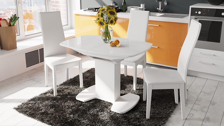 Кухонный стол раздвижной Портофино (СМ(ТД)-105.02.11(1)), цвет Белый глянец/Стекло белое в Салехарде - изображение 2