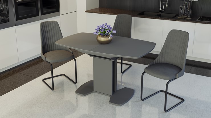 Кухонный раздвижной стол Портофино (СМ(ТД)-105.02.11(1)), цвет Серое/Стекло серое матовое LUX в Лабытнанги - изображение 3