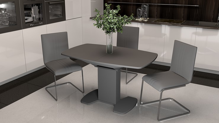 Кухонный раздвижной стол Портофино (СМ(ТД)-105.02.11(1)), цвет Серое/Стекло серое матовое LUX в Салехарде - изображение 5