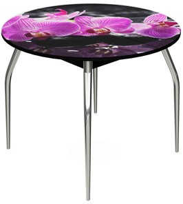 Кухонный стол раскладной Ривьера - Круг, ноги метал. крашеные №24, ФП (Цветы №30) в Салехарде