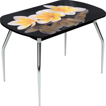 Обеденный раздвижной стол Ривьера исп.1 ноги хром №5 Фотопечать (Цветы №11) в Салехарде - изображение