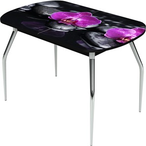 Кухонный раздвижной стол Ривьера исп.1 ноги метал. крашеные №24 Фотопечать (Цветы №14) в Муравленко