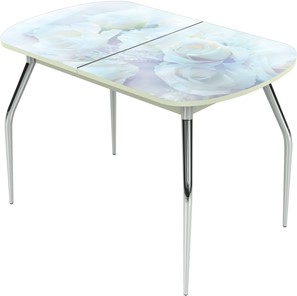 Кухонный раскладной стол Ривьера исп.1 ноги метал. крашеные №24 Фотопечать (Цветы №36) в Лабытнанги