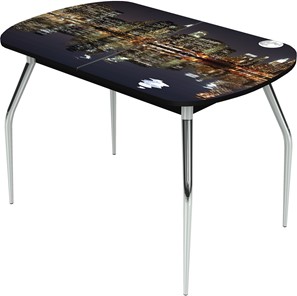 Кухонный раздвижной стол Ривьера исп.1 ноги метал. крашеные №24 Фотопечать (Города №8) в Салехарде