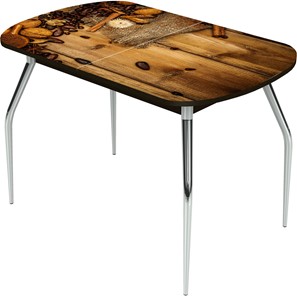 Кухонный стол раскладной Ривьера исп.1 ноги метал. крашеные №24 Фотопечать (Кофе №25) в Надыме