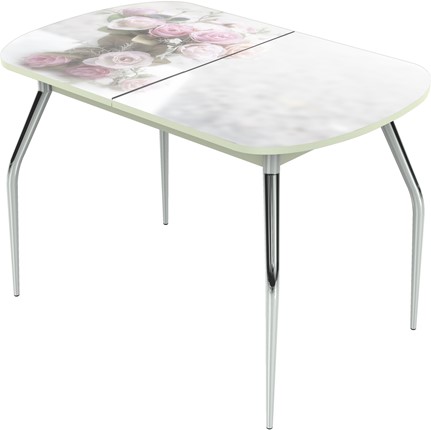 Кухонный раскладной стол Ривьера исп.2 ноги  хром. №5 Фотопечать (Цветы №47) в Салехарде - изображение