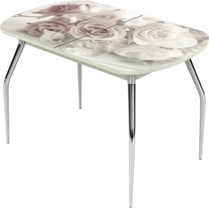 Кухонный раскладной стол Ривьера исп.2 ноги метал. крашеные №24 Фотопечать (Цветы №41) в Губкинском