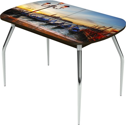 Кухонный раскладной стол Ривьера исп.2 ноги метал. крашеные №24 Фотопечать (Города №10) в Салехарде - изображение