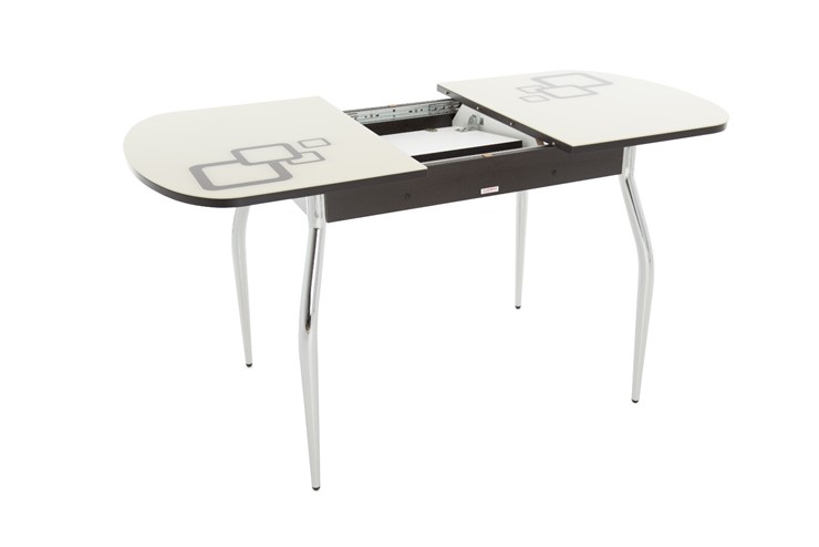Кухонный раздвижной стол Ривьера мини хром №5, Рисунок квадро (стекло капучино/белый/белый) в Салехарде - изображение 2