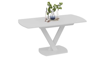 Кухонный стол раскладной Салерно тип 1 (Белый муар/Стекло матовое белое) в Салехарде - предосмотр 1