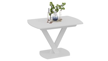 Кухонный стол раскладной Салерно тип 1 (Белый муар/Стекло матовое белое) в Губкинском