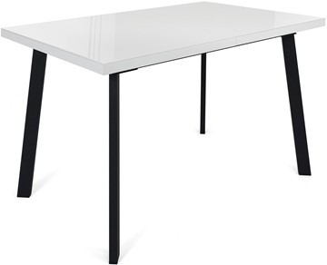 Кухонный раскладной стол Сальвадор-1G (ноги черные, стекло cristal/белый цемент) в Губкинском