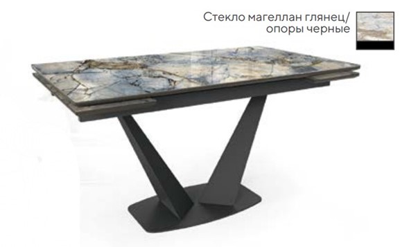 Кухонный стол раскладной SFV 140, стекло магеллан глянец/ножки черные в Лабытнанги - изображение