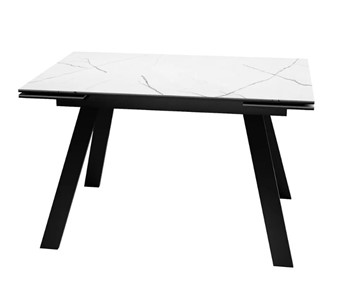 Обеденный раздвижной стол SKL 140, керамика белый мрамор/подстолье черное/ножки черные в Лабытнанги