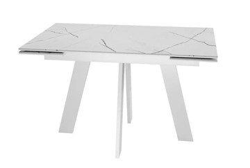 Кухонный стол раздвижной SKM 120, керамика белый мрамор/подстолье белое/ножки белые в Тарко-Сале