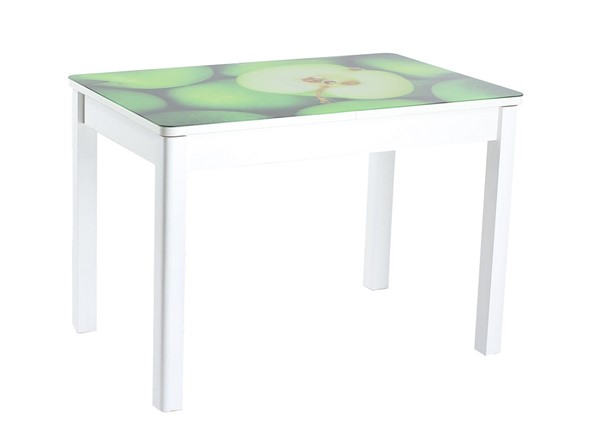 Кухонный раскладной стол Айсберг-02 СТФ, белое лдсп/зеленые яблоки/40 прямые массив белые в Салехарде - изображение