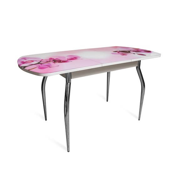 Кухонный стол раскладной ПГ-02СТФ белое/орхидея/39 прямые трубы хром в Салехарде - изображение 1