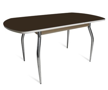 Кухонный раздвижной стол ПГ мини СТ2, дуб молочный/черное стекло/35 хром гнутые металл в Салехарде