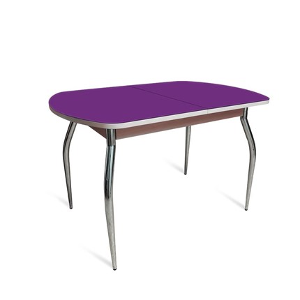 Раздвижной стол ПГ мини СТ2, дуб молочный/фиолетовое стекло/35 хром гнутые металл в Салехарде - изображение