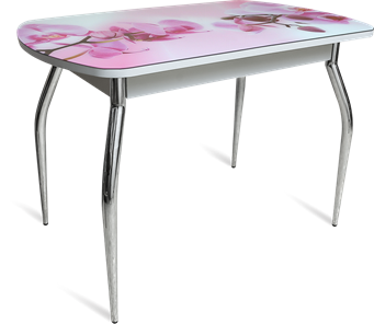 Стеклянный кухонный стол ПГ-04 СТФ белое/орхидея/хром фигурные в Лабытнанги