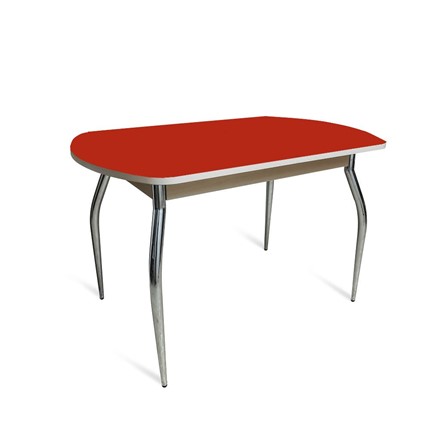 Обеденный стол ПГ-06 СТ2, белое ЛДСП/алое стекло/35 хром гнутые металл в Лабытнанги - изображение