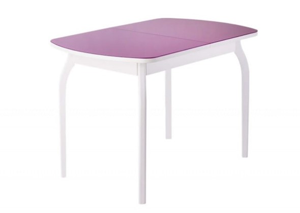 Кухонный раскладной стол ПГ-мини, матовое фиолетовое стекло, ноги гнутые массив белый в Салехарде - изображение