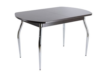 Кухонный раздвижной стол ПГ-02 СТ1 венге/черное стекло/хром фигурные в Надыме