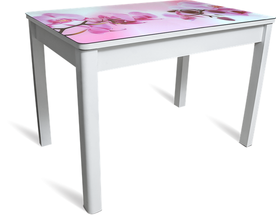 Кухонный раскладной стол Айсберг мини СТФ, белое лдсп/орхидея/40 прямые массив белые в Салехарде - изображение