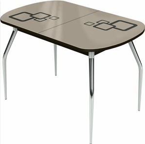 Обеденный раздвижной стол Ривьера исп.2 хром №5, Рисунок квадро (стекло молочное/коричневый/венге) в Салехарде