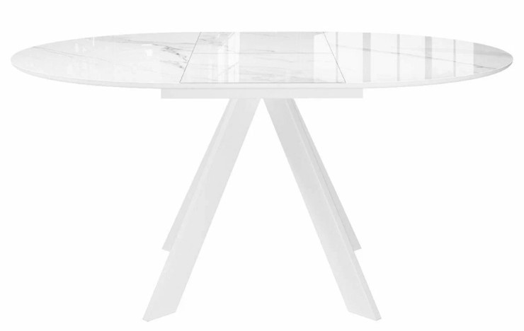 Стол раздвижной DikLine SFC110 d1100 стекло Оптивайт Белый мрамор/подстолье белое/опоры белые в Салехарде - изображение 2