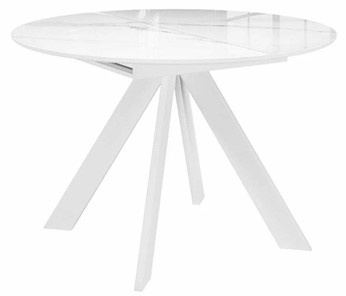Стол из стекла раздвижной DikLine SFC110 d1100 стекло Оптивайт Белый мрамор/подстолье белое/опоры белые в Новом Уренгое