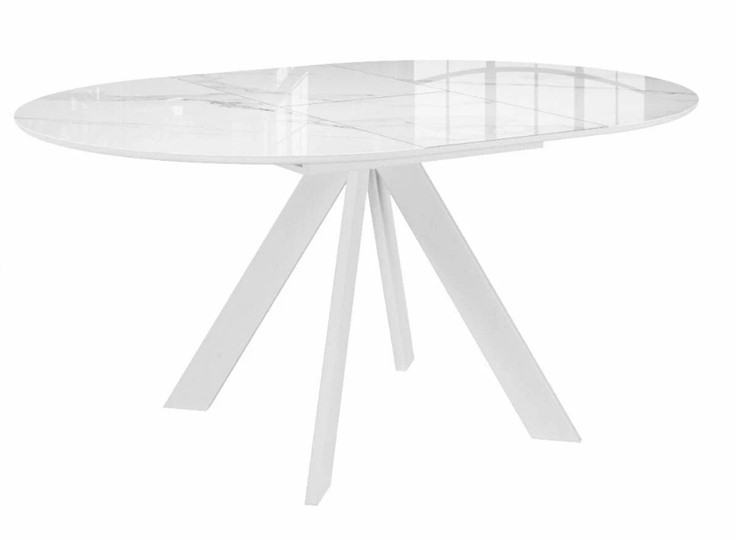 Стол раздвижной DikLine SFC110 d1100 стекло Оптивайт Белый мрамор/подстолье белое/опоры белые в Салехарде - изображение 4