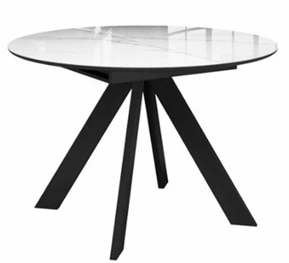 Стеклянный стол раздвижной  DikLine SFC110 d1100 стекло Оптивайт Белый мрамор/подстолье черное/опоры черные в Лабытнанги