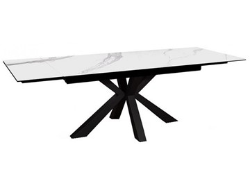 Керамический кухонный стол раздвижной DikLine SFE140 Керамика Белый мрамор/подстолье черное/опоры черные (2 уп.) в Ноябрьске