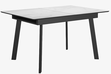 Стеклянный обеденный стол раздвижной DikLine SFA125 Стекло Белый мрамор САТИН/подстолье черное/опоры черные в Лабытнанги