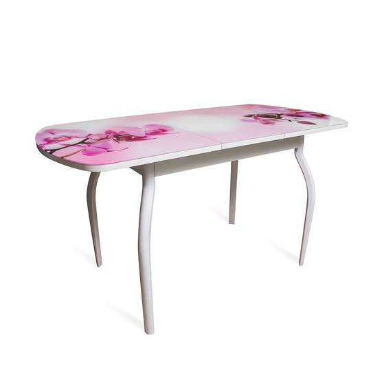 Кухонный стол раздвижной ПГ-01СТФ белое/орхидея/крашенные фигурные в Надыме - изображение 1