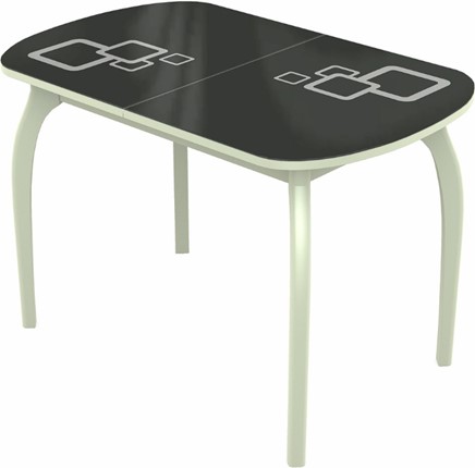 Обеденный раздвижной стол Ривьера мини дерево №1, Рисунок квадро (стекло черное/белый/белый) в Салехарде - изображение
