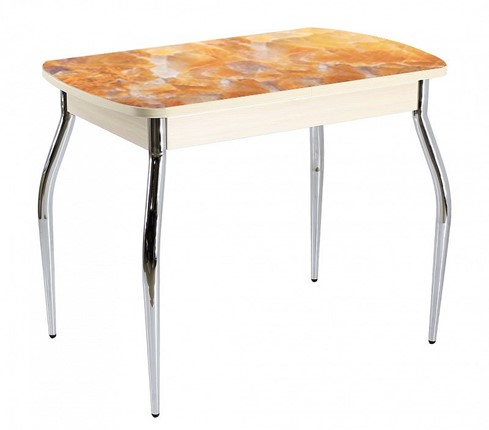 Кухонный стол раздвижной ПГ-07 СТФ, дуб молочный лдсп/оникс/35 хром гнутые в Салехарде - изображение