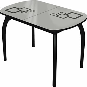 Кухонный стол раскладной Ривьера мини дерево №1, Рисунок квадро (стекло белое/черный/черный) в Ноябрьске - предосмотр